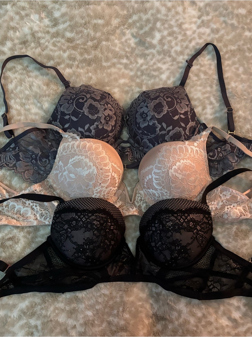 La SENZA Lace Push-Up Bra Trio in Black, Gray, and Nude